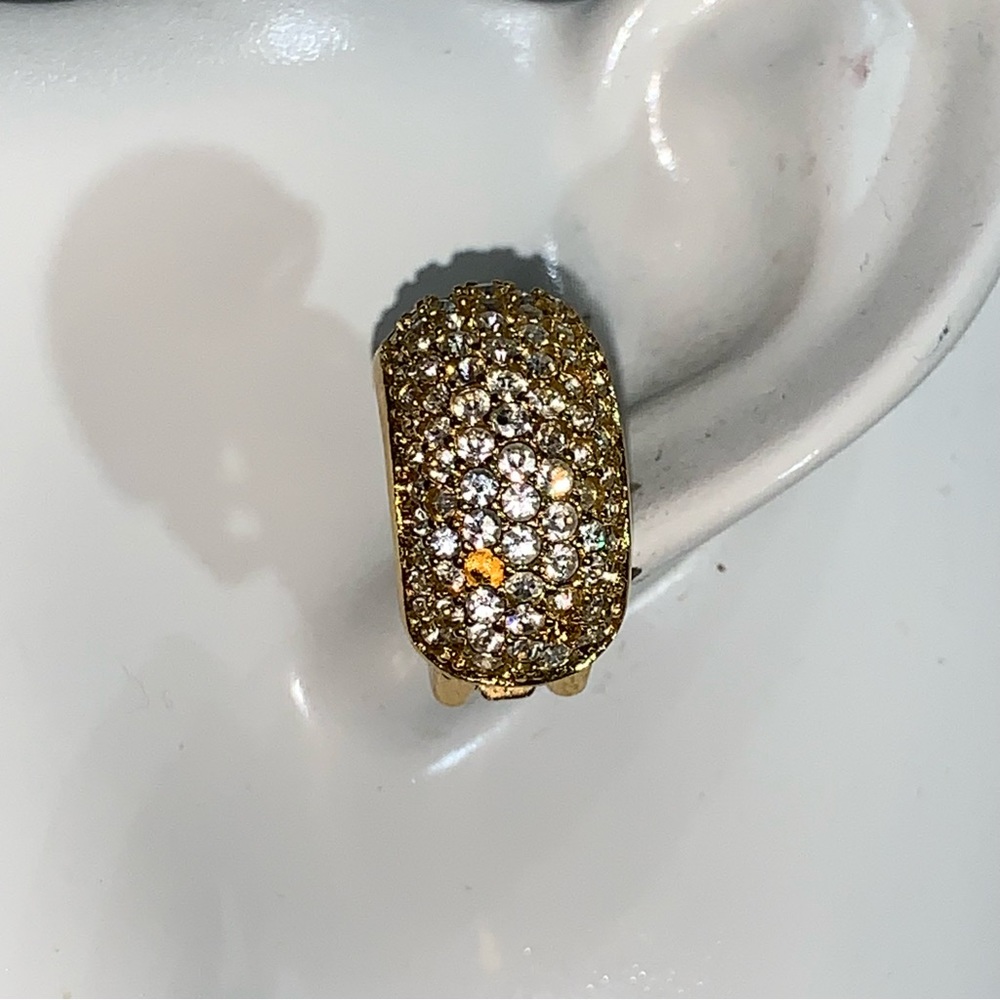 vintage CHRISTIAN DIOR clip back huggie EARRINGS w/Swarovski crystals - Picture 4 of 12